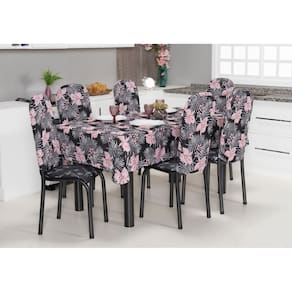 Kit 6 Capas Encosto de Cadeira de Aço Tubular Cozinha Malha Gel Estampa 23 Floral Rosa