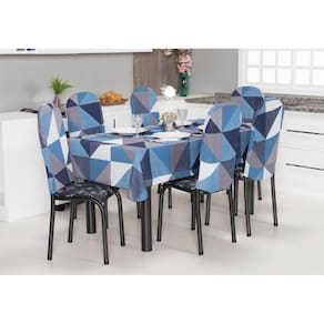 Kit 4 Capas Encosto de Cadeira de Aço Tubular Cozinha Malha Gel Estampa 26 Geométrico Azul