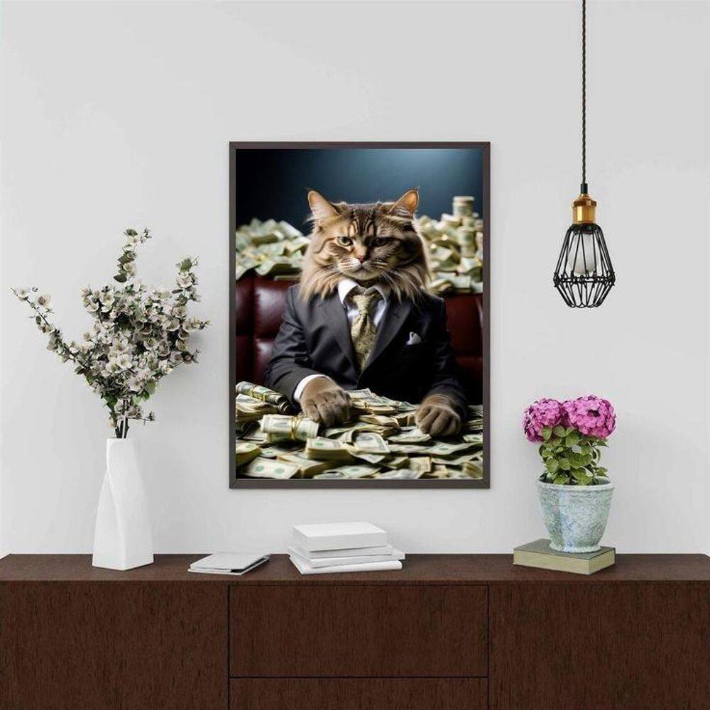 Quadro Decorativo Gato Rico 45X34Cm