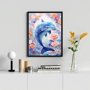 Quadro Decorativo Golfinho Floral 33X24Cm - Com Vidro