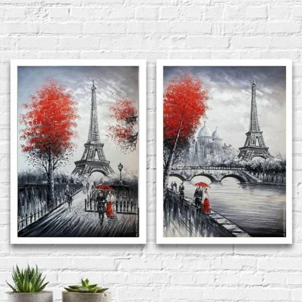 Quadros Figurativos Vintage Paris Moldura Branca 24X18Cm 2Un