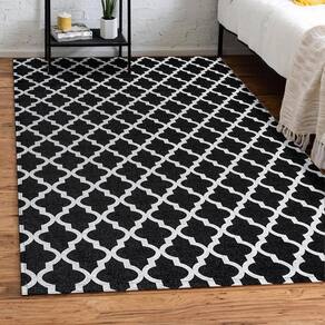 Tapete Jacquard 2,00M X 2,50M Emborrachado Arabesco Preto