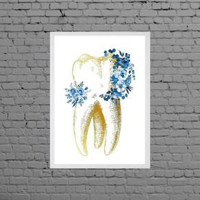Quadro Decorativo Dente Com Flores 24X18Cm Moldura Branca