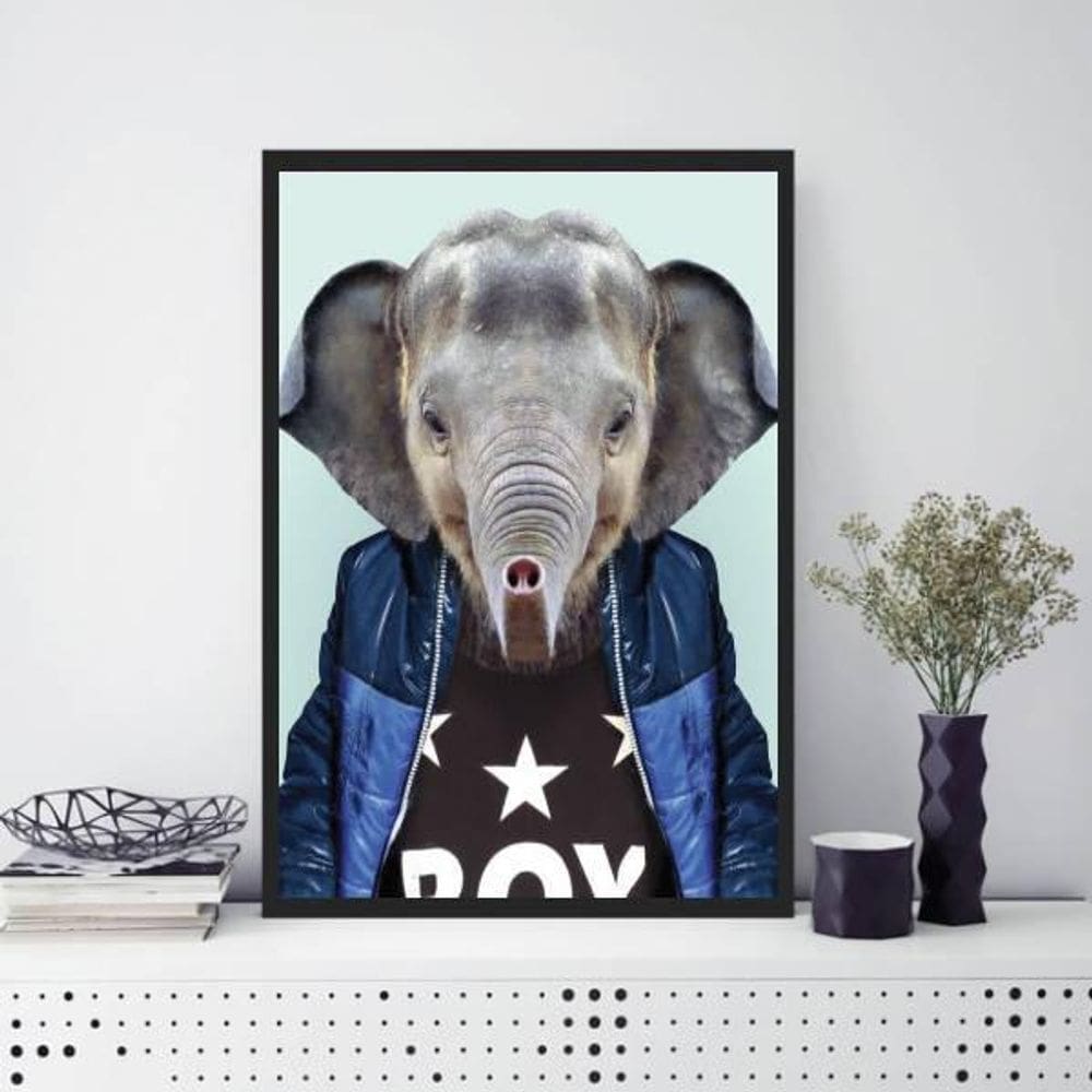 Quadro Decorativo Elefante Fashion 24X18Cm Moldura Preta