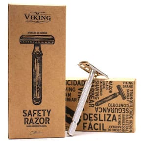 Aparelho de Barbear Retrô de Metal Safety Razor Reutilizável Viking
