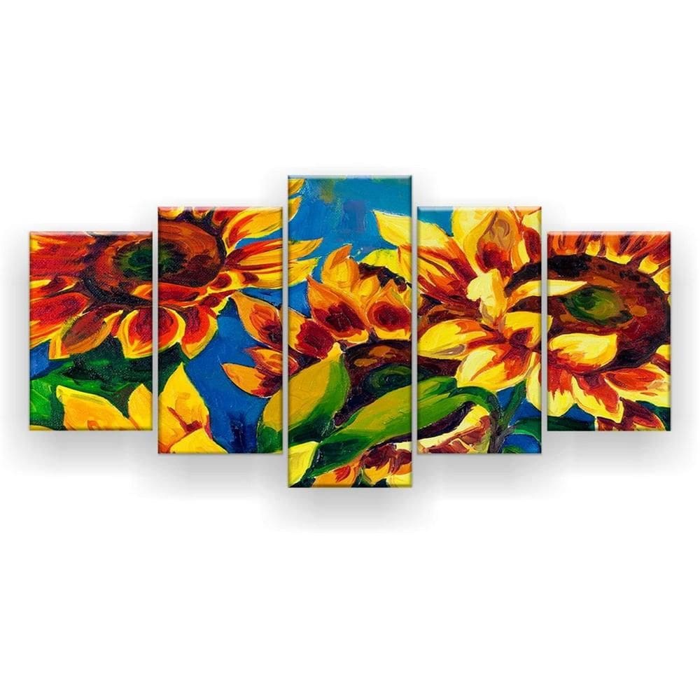 Quadro Decorativo Mosaico 5 Peças Pintura Oito Girassóis