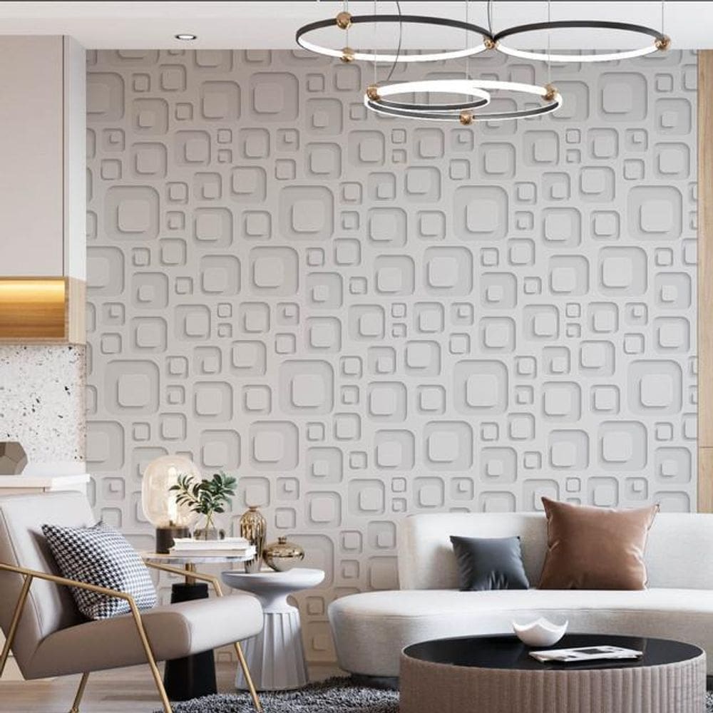 Kit 3 Rolos Papel De Parede Adesivo Abstrato 3D Branco 3,0M