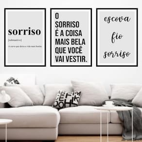 Kit 3 Quadros O Sorriso É A Coisa Mais Bela 33Cm Com Vidro