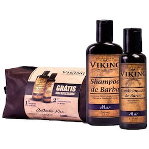 Kit Necessaire + Shampoo + Condicionador de Barba Linha Mar Viking