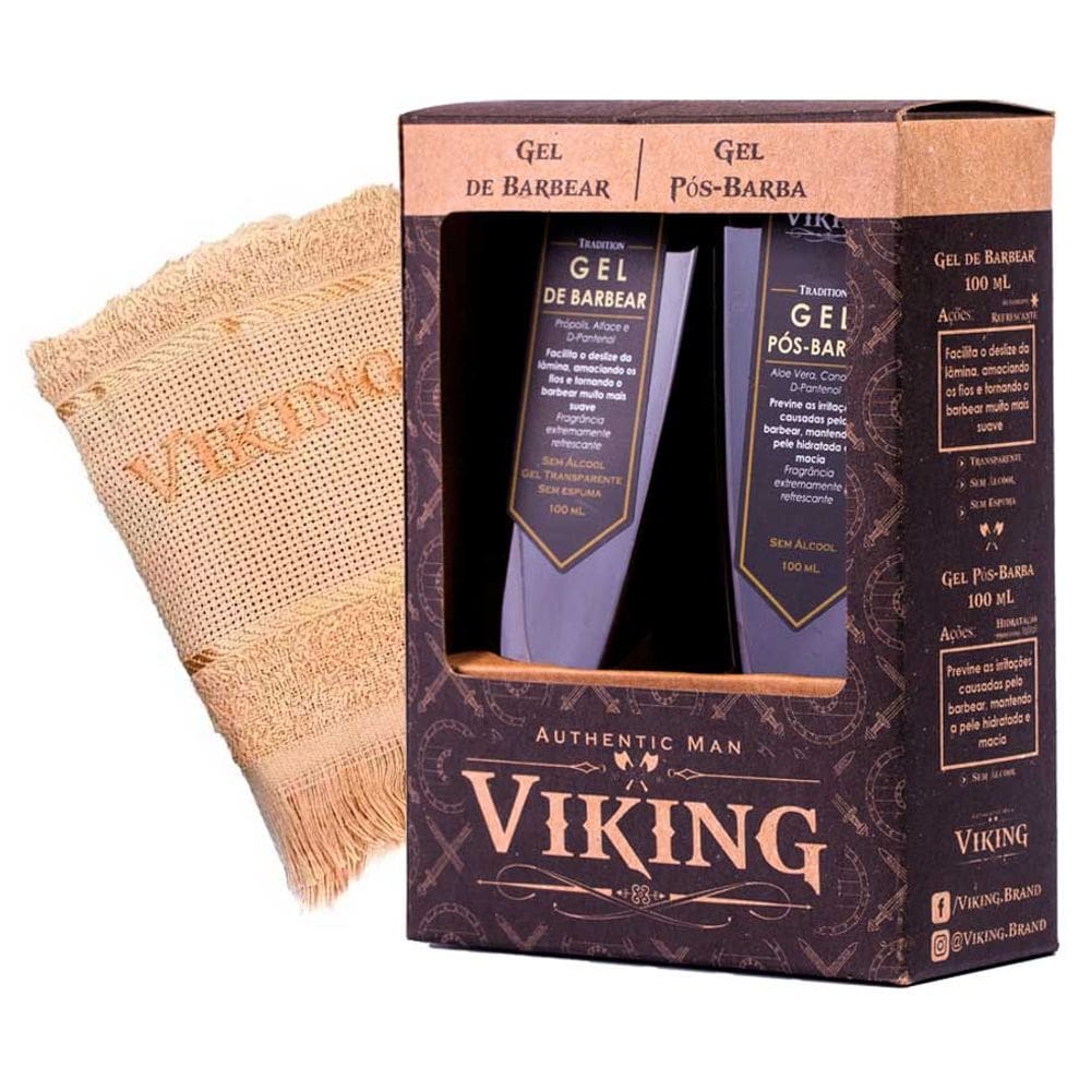 Kit Barbear Presente: Gel de Barbear + Gel Pós Barba + Toalha Viking