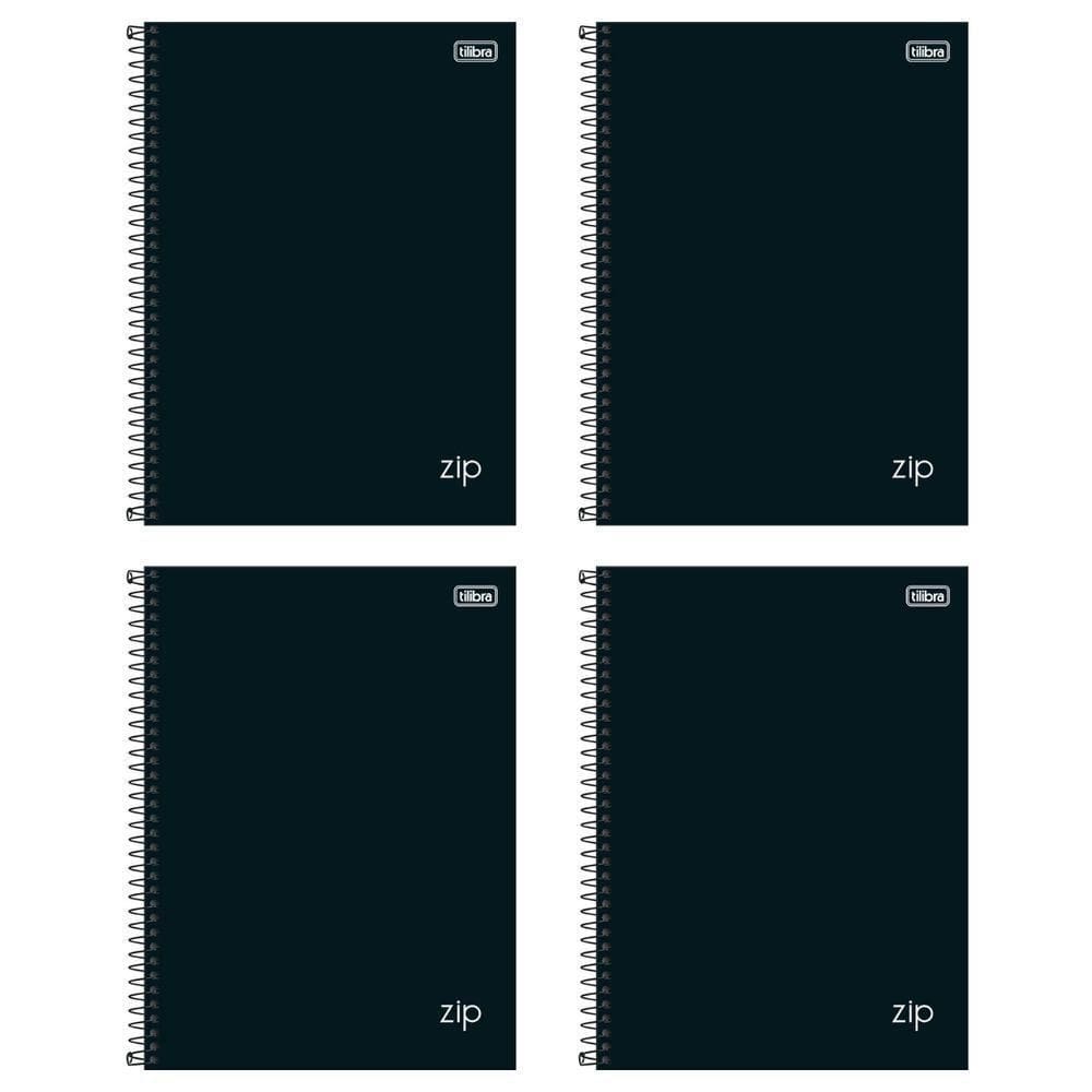 Kit C- 4 Cadernos Universitário Zip Preto Tilibra Capa Dura Espiral - 10m 160fls
