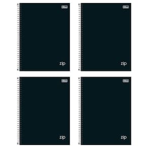 Kit C- 4 Cadernos Universitário Zip Preto Tilibra Capa Dura Espiral - 10m 160fls