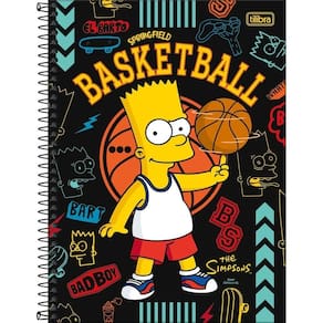 Caderno Universitário Simpsons Tilibra Capa Dura Espiral - 10 Matérias 160 Folhas Bart Basquete