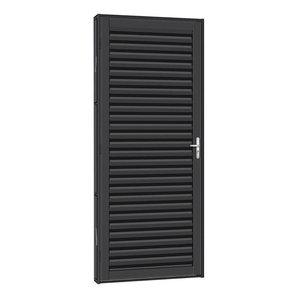 Porta De Aço Laminada Tradição 83x215 R120 Abertura Direita - Cinza