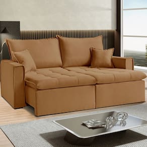 Sofá Cama Dallas 190 Cm sem Caixa - Veludo190cm X 104cm 144 Cm Marrom Terracota
