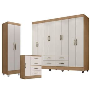 Guarda Roupa Casal Porto com Cômoda 4 Gavetas e 1 Porta e Armário Multiuso Lite Nature Off White – Leão