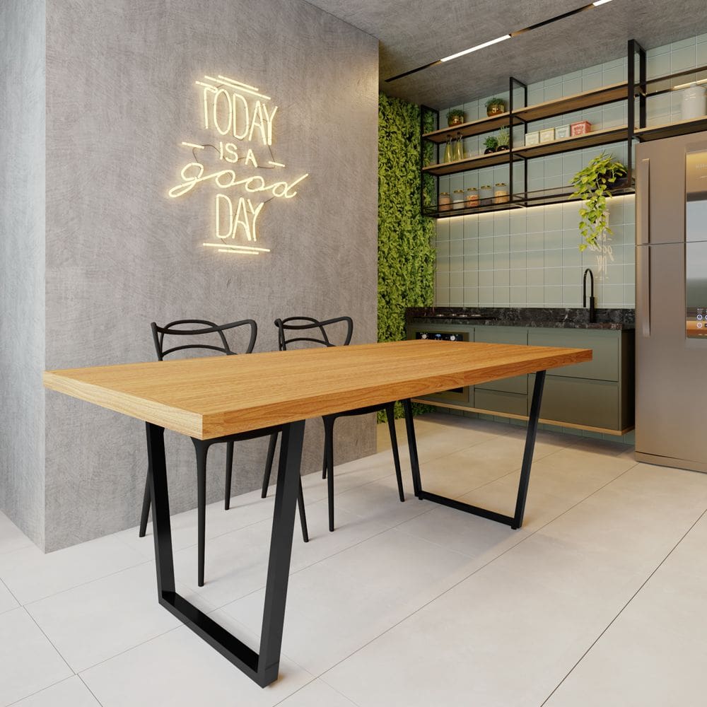 Mesa Industrial para Área Gourmet Madeira Maciça Lanna com Ferragem 2,20m Preto