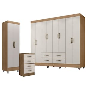 Guarda Roupa Casal Porto com Cômoda 4 Gavetas e Armário Multiuso Lite Nature Off White - Leão