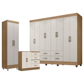 Guarda Roupa Casal Porto com Cômoda 4 Gavetas 2 Portas e Armário Multiuso Lite Nature Off White - Leão