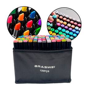 Kit de Canetinhas Coloridas Ponta Dupla - 120 Cores para Desenho, Pintura e Design Profissional e Escolar