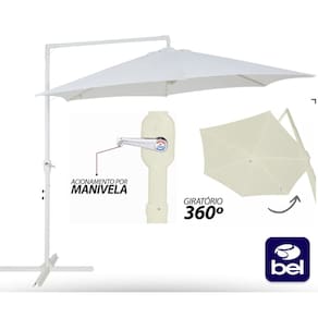 Ombrelone Guarda Sol Suspenso Bel Veneza 3 Metros Branco Giratorio p/ Piscina, Hotel, Deck, Bares, Jardim