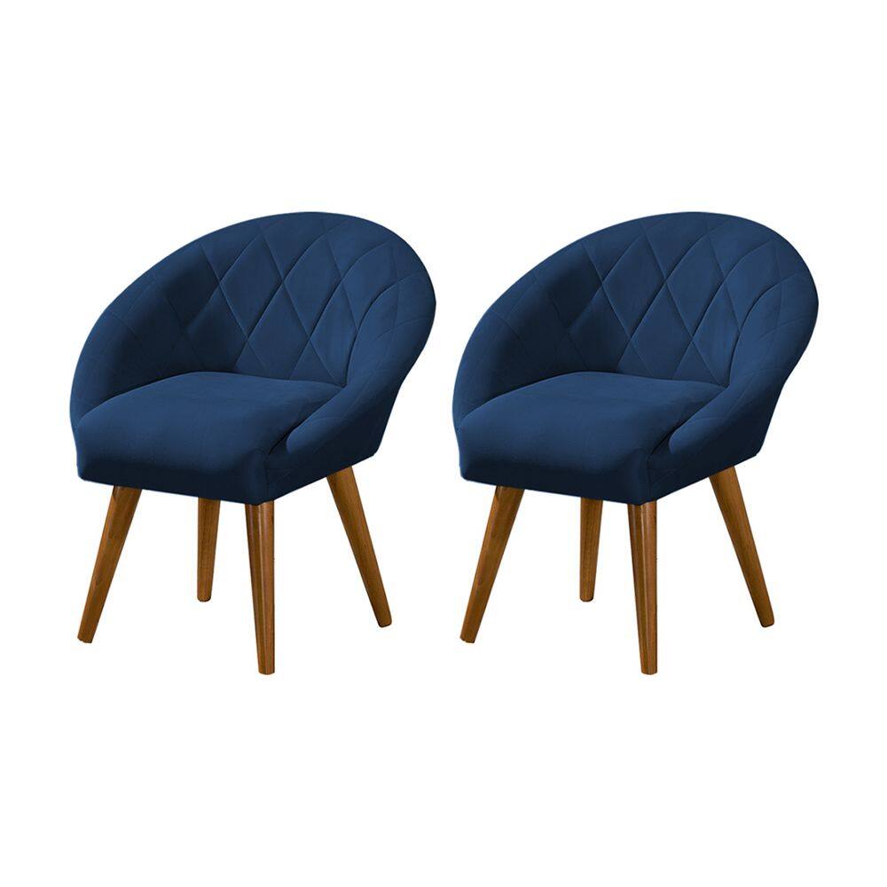 Kit 2 Poltronas Decorativa Canastra Estofada Veludo Azul Marinho Pés Palito em Madeira Maciça