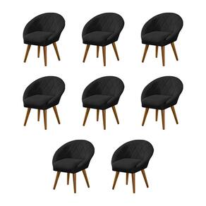 Kit 8 Poltronas Decorativa Canastra Estofada Linho Preto Pés Palito em Madeira Maciça