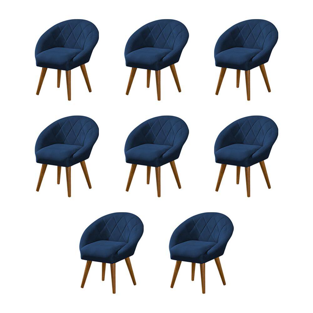 Kit 8 Poltronas Decorativa Canastra Estofada Veludo Azul Marinho Pés Palito em Madeira Maciça