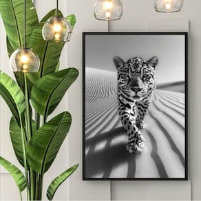 Quadro Decorativo Leopardo Preto E Branco 24X18Cm - Vidro