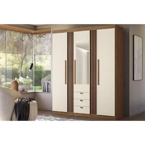 Guarda Roupa 3 Portas (1 C- Espelho) E 3 Gavetas Aurora 3.3 Jatobá-areia - Santos Andirá