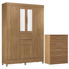 Kit Guarda Roupa Casal Com Espelho 8 Portas Munique Cômoda Astral Amêndola Touch
