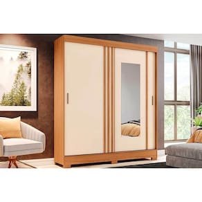 Guarda Roupa 2 Portas De Correr (1 C- Espelho) E 2 Gavetas C- Pés Briz B353 Nature-cinza-off White - Henn