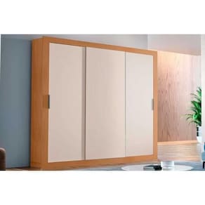 Guarda Roupa Solteiro 3 Portas De Correr E 4 Gavetas Veneza Naturale-off White - Rufato