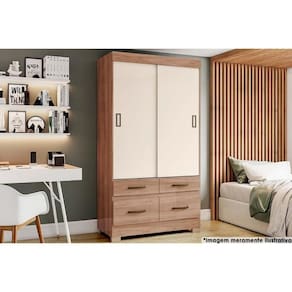 Guarda Roupa Casal 2 Portas De Correr E 4 Gavetas C- Pés Briz Be25 Jequitiba-jequitiba Ou Off White - Henn