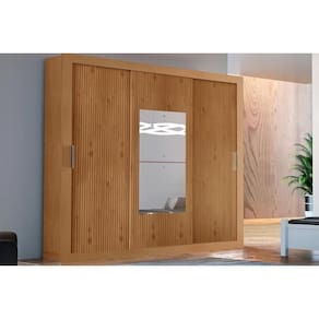 Guarda Roupas 3 Portas De Correr De (1 C- Espelho) E 4 Gavetas Veneza Premium Naturalle-ripado 3d - Rufato