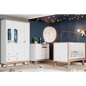 Quarto De Bebê Completo Confete 3 Peças (1 Guarda Roupa + 1 Berço + 1 Cômoda) Qi57 Branco-jequitiba - Henn