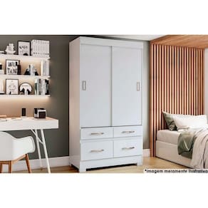 Guarda Roupa Casal 2 Portas De Correr E 4 Gavetas Briz Be25 Branco - Henn