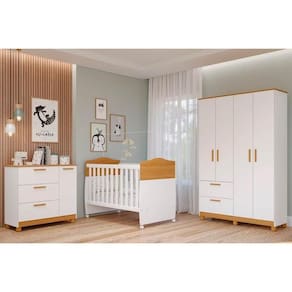 Quarto De Bebê Completo Jujuba 3 Peças (guarda Roupa+cômoda+berço) Nature-branco - Permóbili Baby