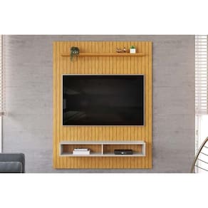 Rack Bancada C/ Painel P/ Tv Até 55 Pol Aston Ripado 1 Prateleira E 2 Nichos 134x168cm Cedro/bali - Dj Móveis