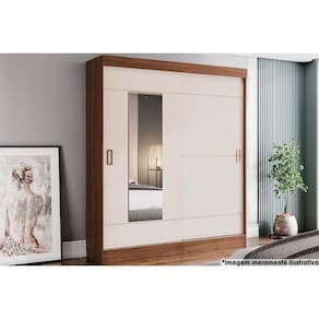 Guarda Roupa Casal 2 Portas De Correr (1 C- Espelho) E 2 Gavetas Briz B66 Castanho-off White - Henn