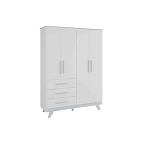 Guarda Roupa 4 Portas Retrô C- E 3 Gavetas Branco-cinza - Peroba