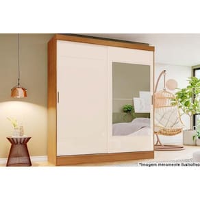 Guarda Roupa 2 Portas De Correr (1 C- Espelho) E 2 Gavetas Briz B74 Nature-off White - Henn