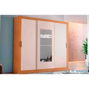 Guarda Roupa 3 Portas De Correr (1 C- Espelho) E 4 Gavetas Veneza Premium Naturale-off White - Rufato