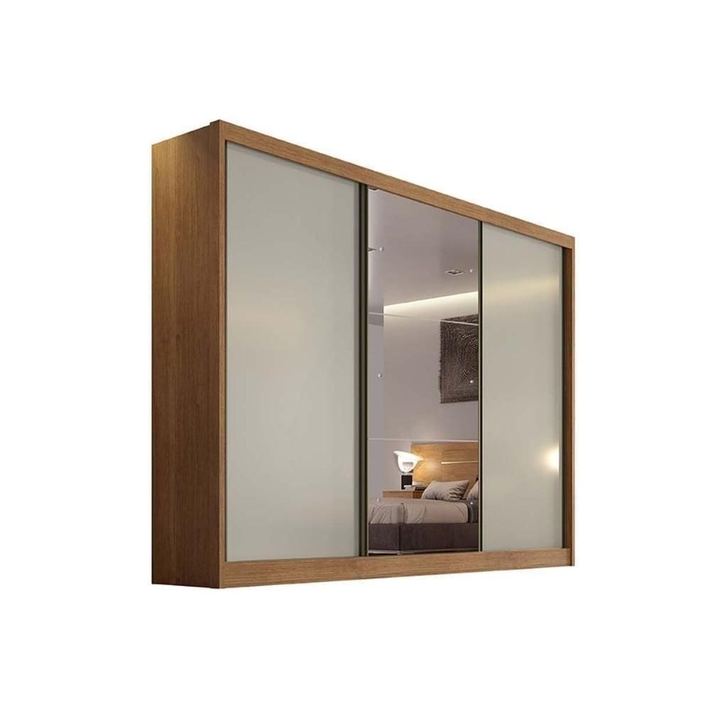 Guarda Roupas 3 Portas De Correr (1 C- Espelho) E 4 Gavetas Toulon-sonetto Plus Cumaru-fendi -  Horizonte