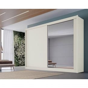 Guarda Roupa Casal 2 Portas De Correr E 4 Gavetas C- Espelho Creta Amêndoa-off White - Europa