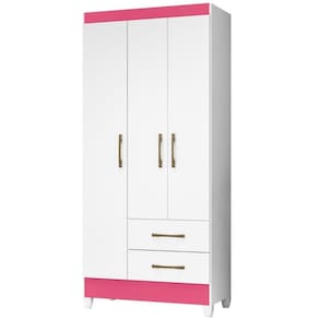 Guarda Roupa Solteiro Lima 3 Portas Branco Rosa Moval
