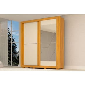 Guarda Roupa 2 Portas De Correr (1 C- Espelho) E 3 Gavetas Nicole Nature-off White - Acp