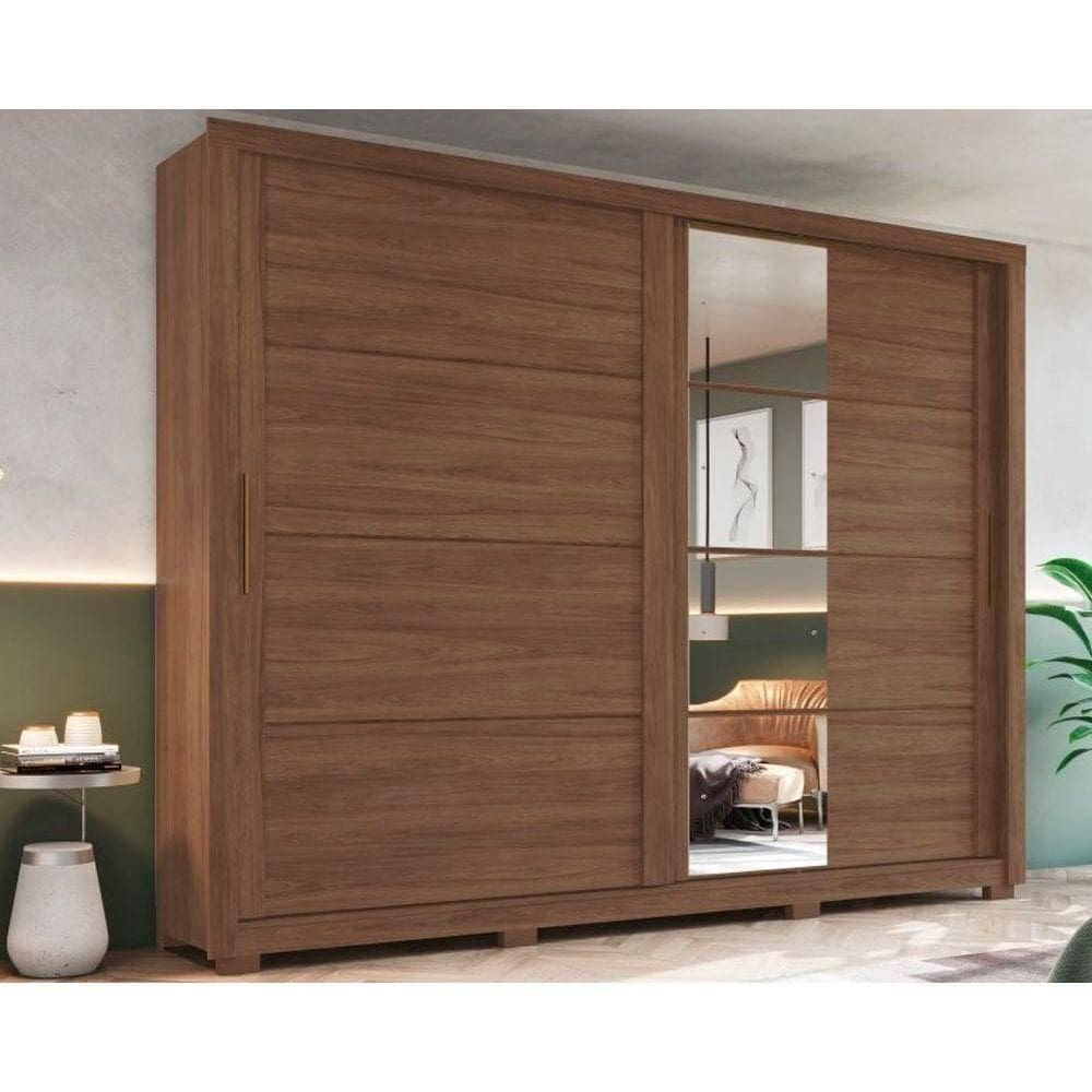 Guarda Roupa 4 Portas 2 Portas De Correr (1 C- Espelho) E 4 Gavetas C- Pés Palace Castanho - Henn