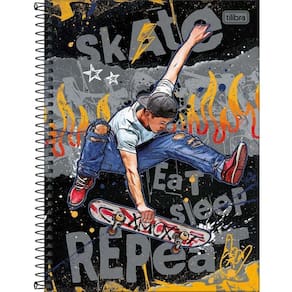 Caderno Universitário Do It! Tilibra Capa Dura Espiral - 10 Matérias 160 Folhas Skate
