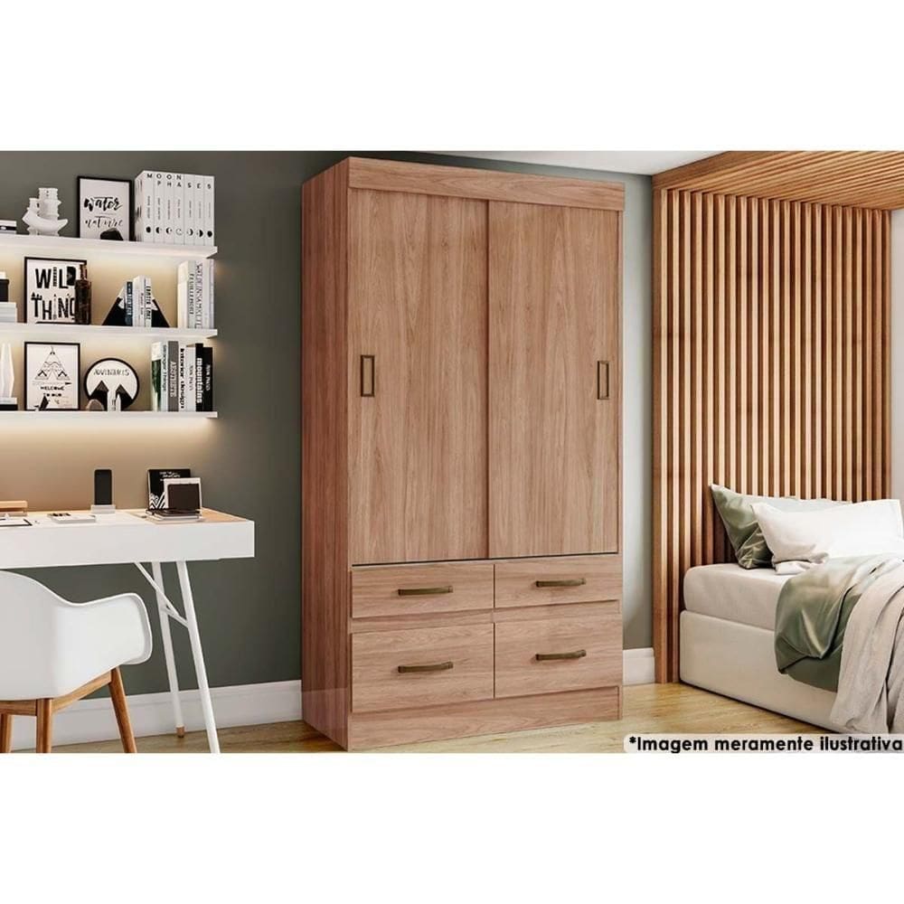 Guarda Roupa 2 Portas De Correr E 4 Gavetas Briz Be25  Jequitiba-jequitiba Ou Off White - Henn